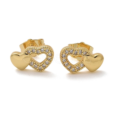 Valentine's Day Heart Brass Micro Pave Clear Cubic Zirconia Stud Earrings EJEW-D305-22G-03-1