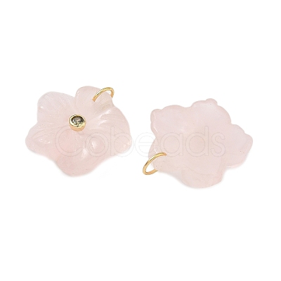 Brass & Natural Rose Quartz & Cubic Zirconia Pendants GG-CBAD360-18G-01-1