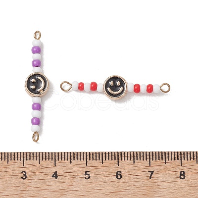 7Pcs 7 Colors Alloy Enamel & Glass Seed Beaded Connector Charms PALLOY-MZ01322-1