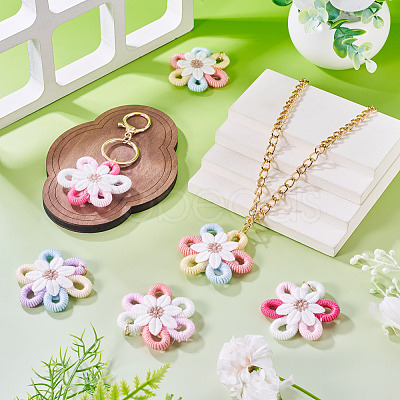 4Pcs Cloth Flower Pendants PALLOY-TAC0256-1