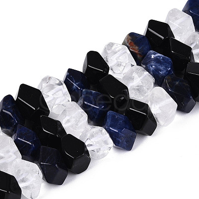 Natural Obsidian & Sodalite & Quartz Crystal Beads Strands G-N358-01A-02-1