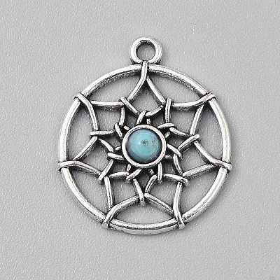 Tibetan Style Alloy Pave Synthetic Turquoise Pendants PALLOY-CJC0025-01AS-E-1