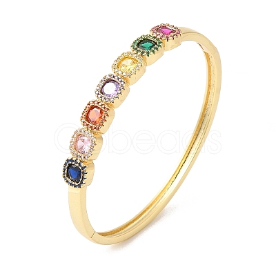 Colorful Cubic Zirconia Square Hinged Bangle BJEW-L681-004G-1