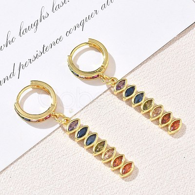 Brass Pave Cubic Zirconia Hoop Dangle Earrings KK-CBAD9DF-02G-A-1