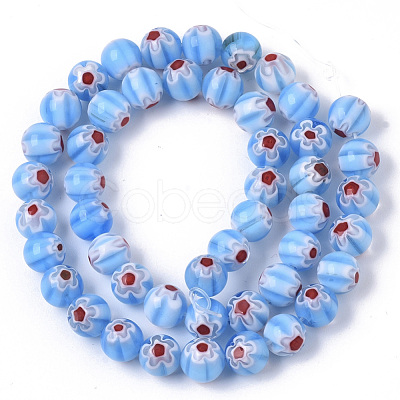 Handmade Millefiori Lampwork Beads Strands LAMP-R143-01E-1