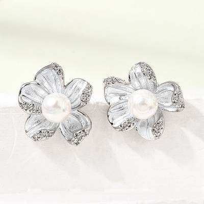 Brass Micro Pave Cubic Zirconia Enamel Stud Earrings CU-CBABA66-12A-P-1
