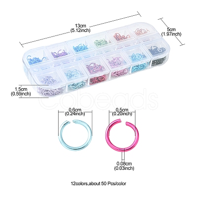 600Pcs 12 Colors Aluminum Wire Open Jump Ring Sets DIY-FS0004-14-1