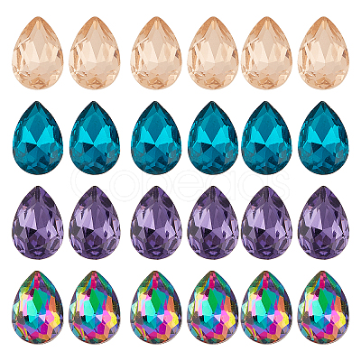 24pcs 4 Colors Faceted Teardrop K9 Glass Rhinestone Cabochons RGLA-CA0001-04-1