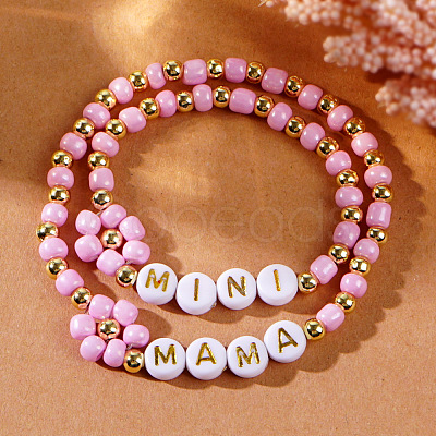 2Pcs Mother's Day Resin Beads Stretch Bracelets SK3516-1-1