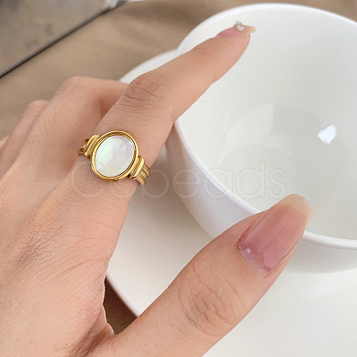 Retro Fashionable 304 Stainless Steel and Shell Finger Rings FS-WG8030D-03-1