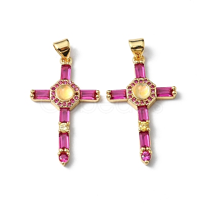 Rack Plating Brass Micro Pave Cubic Zirconia Pendants KK-P235-08G-02-1