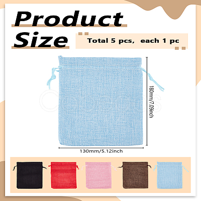 5Pcs 5 Colors Rectangle Polyester Imitation Burlap Packing Pouches Drawstring Bags ABAG-LP0001-65A-1