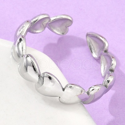Non-Tarnish 304 Stainless Steel Heart Wrap Open Cuff Ring for Women LS-RJEW-C045-18P-1