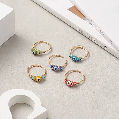 Lampwork Evil Eye Finger Ring RJEW-JR00555-1