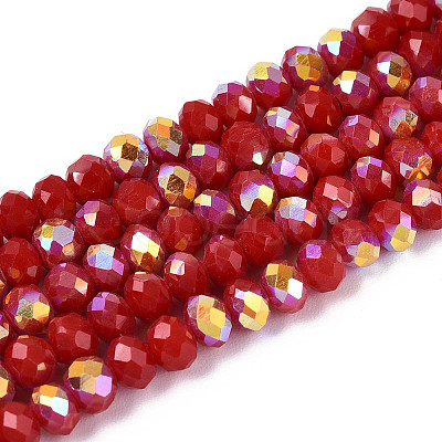 AB Color Plated Opaque Glass Rondelle Beads Strands EGLA-T029-4mm-09G-1