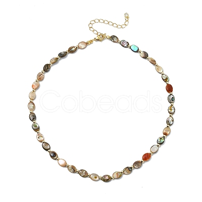 Natural Paua Shell Oval Beaded Necklaces with Brass End Chains for Men Women NJEW-JN06043-1