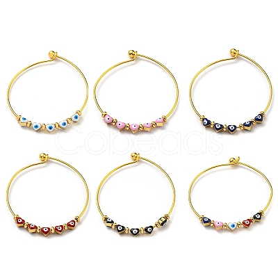 Heart with Evil Eye Enamel Beaded Bangles BJEW-G675-03G-1
