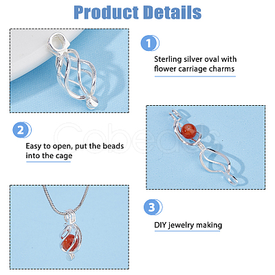 1Pc 925 Sterling Silver Bead Cage Pendants STER-HS0001-21-1