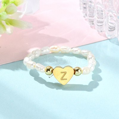 Natural Freshwater Pearl & 304 Stainless Steel Bead Finger Rings RJEW-FS00001-26-1