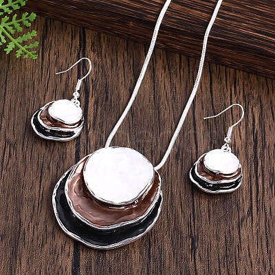 Three Flat Round Zinc Alloy Enamel Pendant Necklaces & Dangle Earrings Sets WGCF00E-01-1