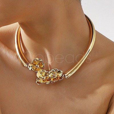 Iron Flower Link Choker Necklaces for Women LS-NJEW-U046-02G-1