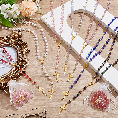 42Pcs 7 Colors Alloy & Round Plastic Link Chain Rosary Bead Necklaces NJEW-WA0001-05-1