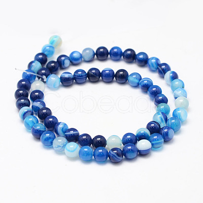 Natural Striped Agate/Banded Agate Bead Strands G-K155-B-6mm-02-1