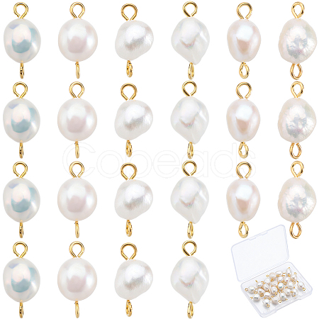 30Pcs Natural Cultured Freshwater Pearl Connector Charms PALLOY-SC00001-1