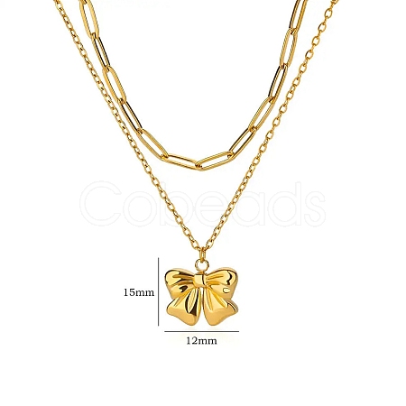 304 Stainless Steel Bowknot Pendant Necklaces NJEW-L182-001G-07-1