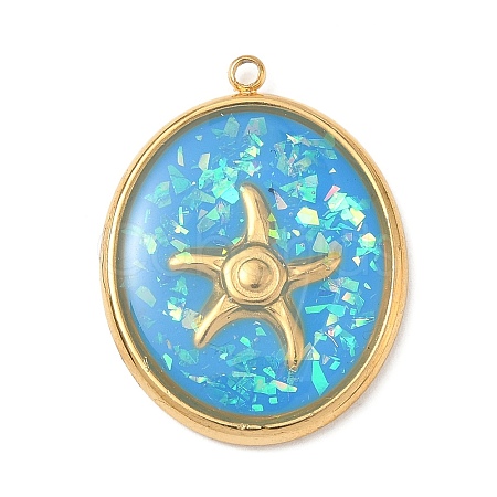 304 Stainless Steel Epoxy Resin with Natural Shell and Sequins Inside Pendants STAS-L026-17G-A03-1