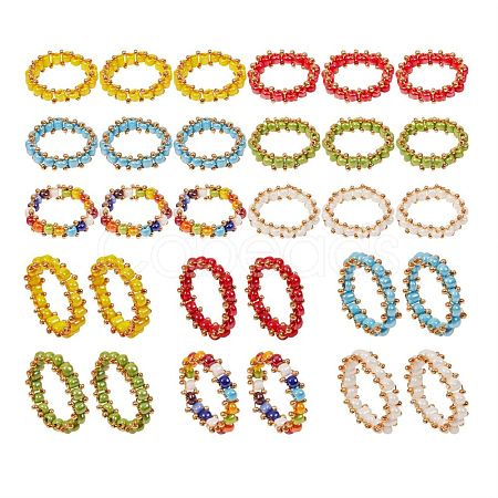 30Pcs 6 Colors Round Glass Seed Beaded Finger Rings RJEW-SZ0001-01-1