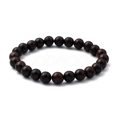Unisex Natural Wood Beaded Stretch Bracelets BJEW-JB05463-02-1