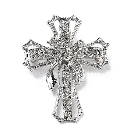 Cross Alloy Rhinestone Brooch Pins JEWB-Z034-06P-02-1