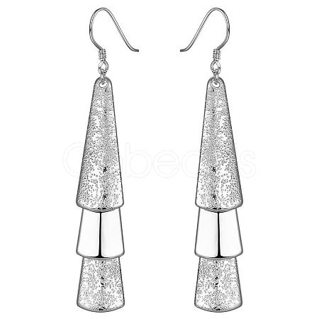 Silver Color Plated Textured Brass Triangle Dangle Earrings EJEW-BB11934-1