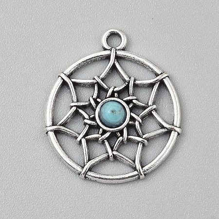 Tibetan Style Alloy Pave Synthetic Turquoise Pendants PALLOY-CJC0025-01AS-E-1