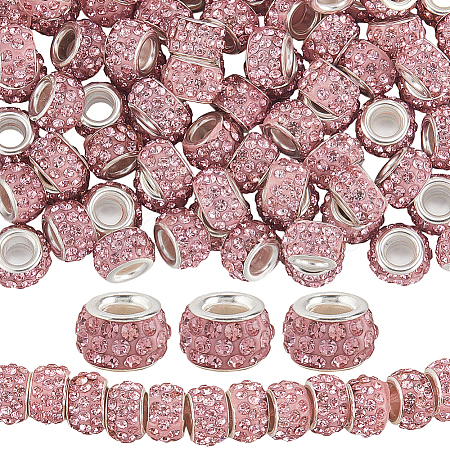 80Pcs Polymer Clay Rhinestone European Large Hole Beads with Silver Color Plated Brass Cores FPDL-LT0001-02C-1