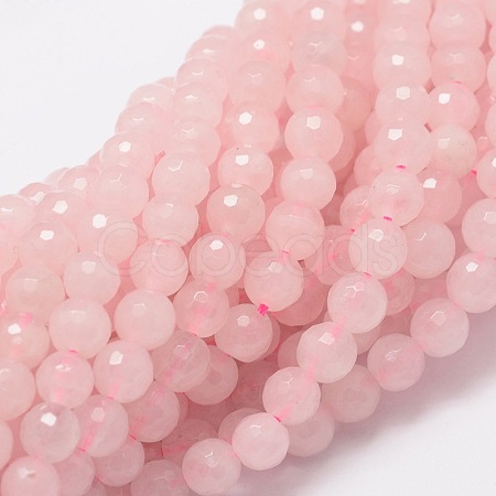 Faceted Round Natural Rose Quartz Bead Strands G-L437-12-8mm-1