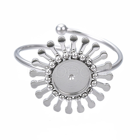 Non-Tarnish 304 Stainless Steel Open Cuff Finger Ring Cabochon Settings STAS-T060-14P-1