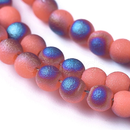 Electroplated Frosted Glass Bead Strands EGLA-G071-B03-1