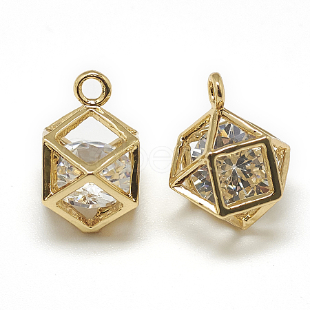 Brass Cubic Zirconia Charms X-KK-T032-033G-1