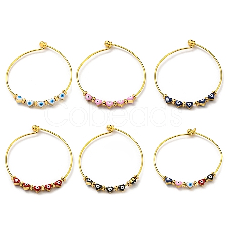 Heart with Evil Eye Enamel Beaded Bangles BJEW-G675-03G-1