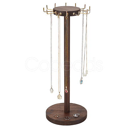 Round Wood Jewelry Necklace Display Organizer Hanging Tower Rack NDIS-WH0017-05-1