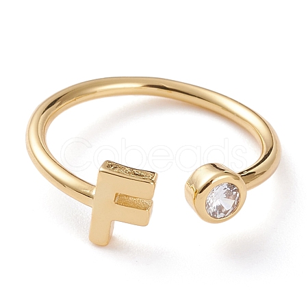 Brass Micro Pave Clear Cubic Zirconia Cuff Rings RJEW-Z005-F-G-1