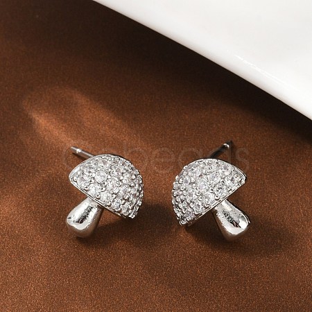 Mushroom Brass Micro Pave Clear Cubic Zirconia Stud Earrings LS-EJEW-F895-17P-1