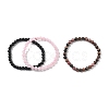 3Pcs 3 Style Natural Rhodonite & Black Agate & Rose Quartz Round Beaded Stretch Bracelets Set PW23030761414-5