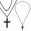 2Pcs Cross Stainless Steel & Wood Pendant Necklaces for Men NJEW-UN0001-82-1