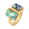 Rectangle 304 Stainless Steel Paua Shell Cuff Rings for Women X-RJEW-G346-04G-01-4