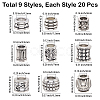 180Pcs 9 Styles Tibetan Style Alloy Beads TIBEB-PA0001-05-2