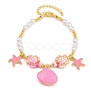 Ocean Brass Enamel Starfish Shell Shape Charm Bracelets for Women KK-CBA68DA-16G-04-4