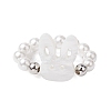 Round Shell Pearl & Brass Beads Stretch Rings RJEW-JR00689-02-1
